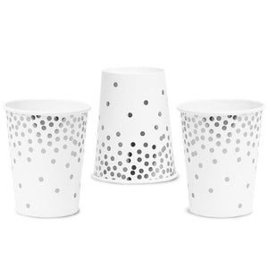 Juvale Silver Foil Dots Party Pack for 50 Guests - Paper Dinner, Appetizer Plates, and Cups