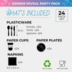 Gender Reveal Party Bundle, Includes Plates, Napkins, Cups and Cutlery (Serves 24, 144 Pieces in Total)