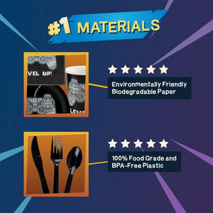 Video Game Party Supplies, Disposable Tableware Set (Serves 24, 144 Pieces)