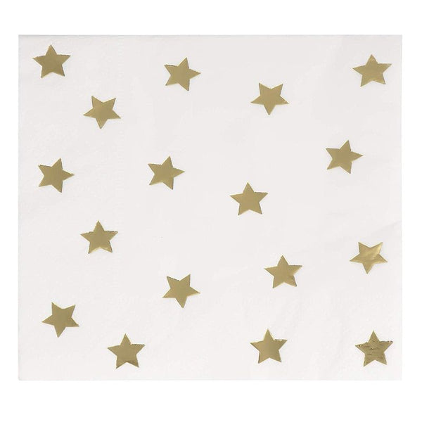 Cocktail Napkins - 50-Pack Gold Foil Star Disposable Paper Napkins, 3-Ply, Birthday, Bridal Shower Party Decoration Supplies, Folded 5 x 5 Inches