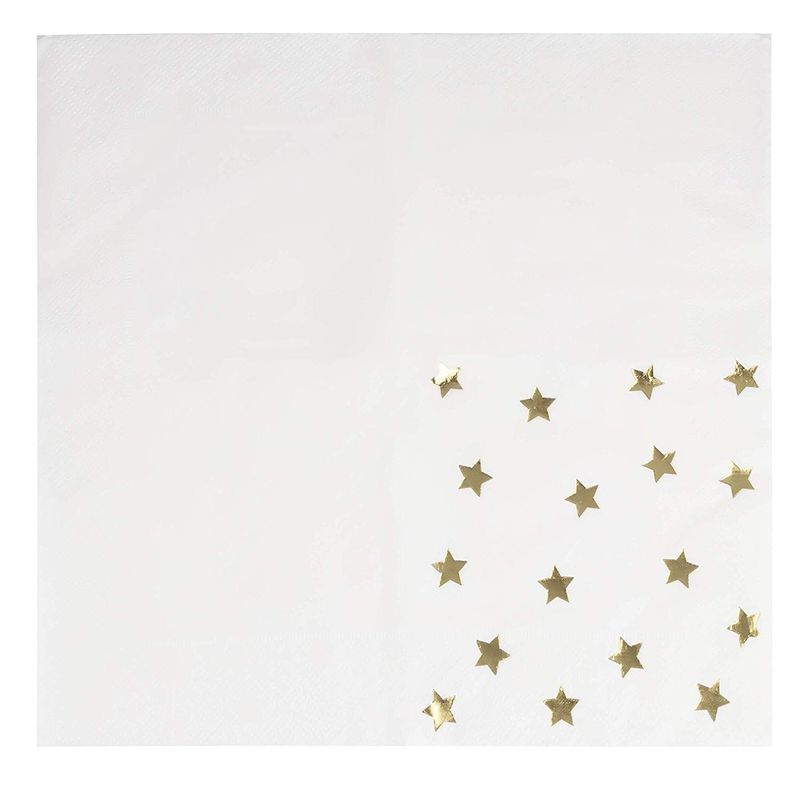 Cocktail Napkins - 50-Pack Gold Foil Star Disposable Paper Napkins, 3-Ply, Birthday, Bridal Shower Party Decoration Supplies, Folded 5 x 5 Inches