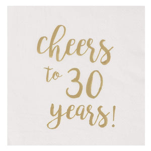 Gold Foil Cheers to 30 Years White Cocktail Paper Napkins (5 x 5 In, 50 Pack)