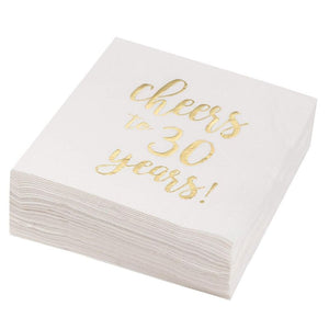 Gold Foil Cheers to 30 Years White Cocktail Paper Napkins (5 x 5 In, 50 Pack)