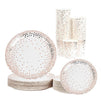 Disposable Dinnerware Set - Serves 50 - Party Supplies, Rose Gold Foil Polka Dot Design, Includes Dinner and Appetizer Paper Plates, Cups