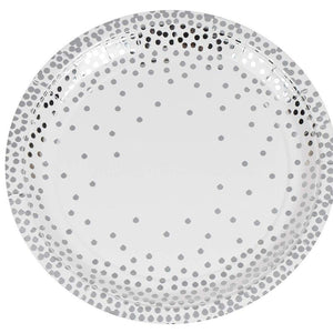 Silver Disposable Plates - 48-Pack Metallic Silver Foil Polka Dot Paper Party Plates, 9-Inch Round Lunch Plates, Dessert, Appetizer, For Wedding, Bridal Shower, Birthday Party Supplies