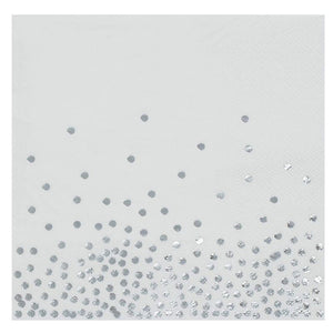 Silver Foil Paper Napkins for Confetti Polka Dot Party (6.5 x 6.5 In, 50 Pack)