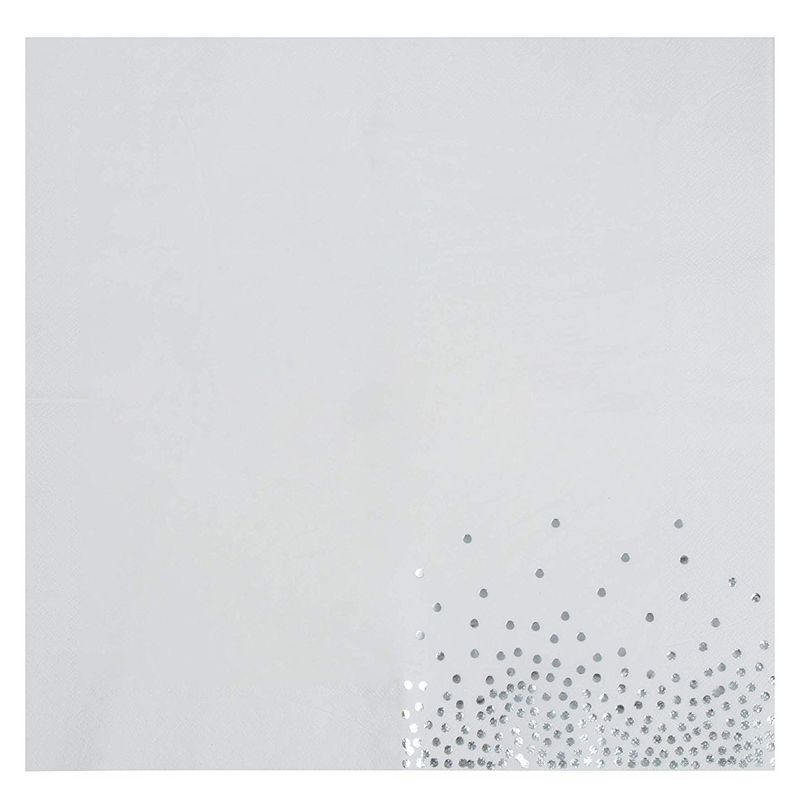 Silver Foil Paper Napkins for Confetti Polka Dot Party (6.5 x 6.5 In, 50 Pack)