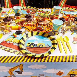 Construction Site Party Bundle, Includes Plates, Napkins, Cups and Cutlery (Serves 24, 144 Pieces)