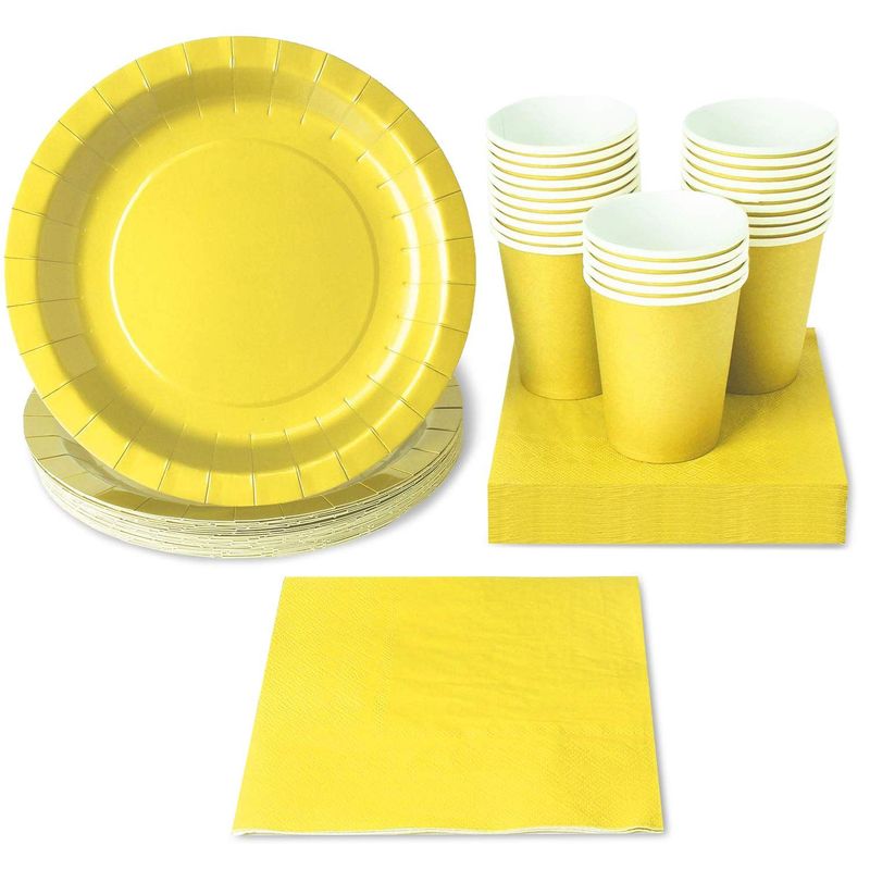 Yellow Party Supplies, Paper Plates, Cups, and Napkins (Serves 24, 72 Pieces)