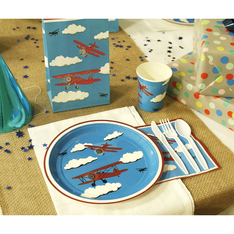 Airplane Party Supplies – Serves 24 – Includes Plates, Knives, Spoons, Forks, Cups and Napkins. Perfect Airplane Party Pack for Kids Airplane Themed Parties.