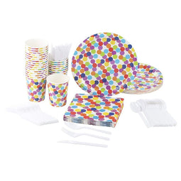 Polka Dot Party Bundle, Includes Plates, Napkins, Cups, and Cutlery (24 Guests,144 Pieces)