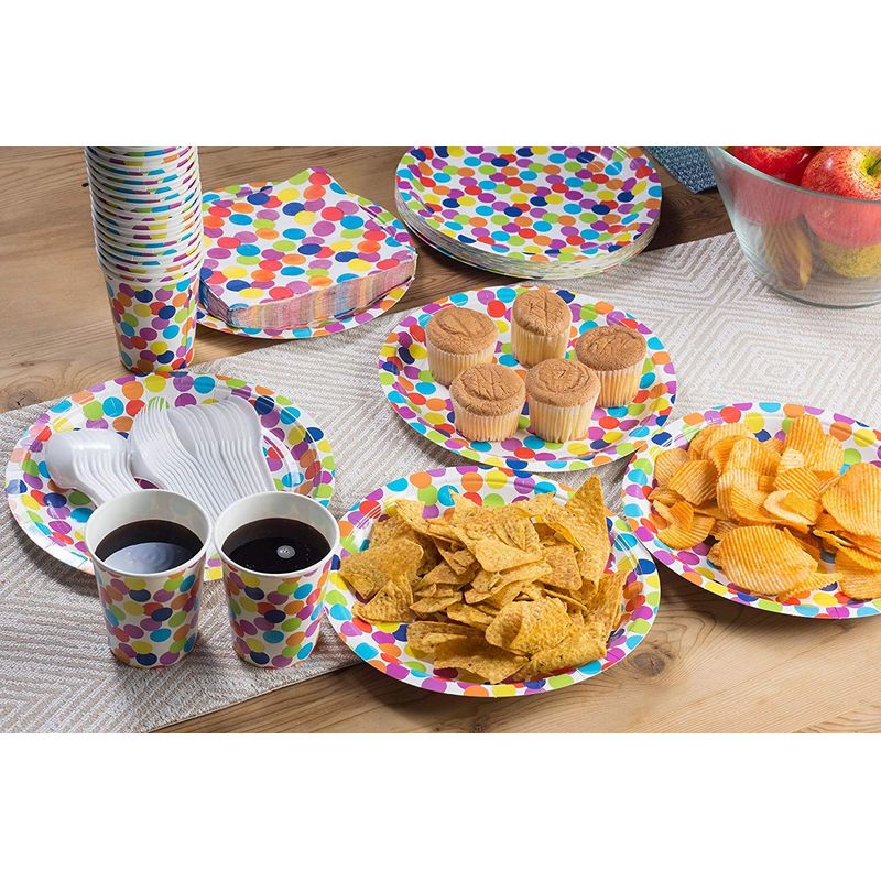 Polka Dot Party Bundle, Includes Plates, Napkins, Cups, and Cutlery (24 Guests,144 Pieces)