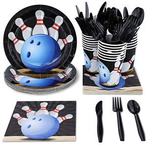 Juvale Kids Bowling Birthday Party Supplies Set - Plates, Knives, Spoons, Forks, Napkins, and Cups, Serves 24