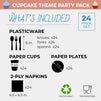 Cupcake Party Supplies, Paper Plates, Napkins, Cups and Plastic Cutlery (Serves 24, 144 Pieces)
