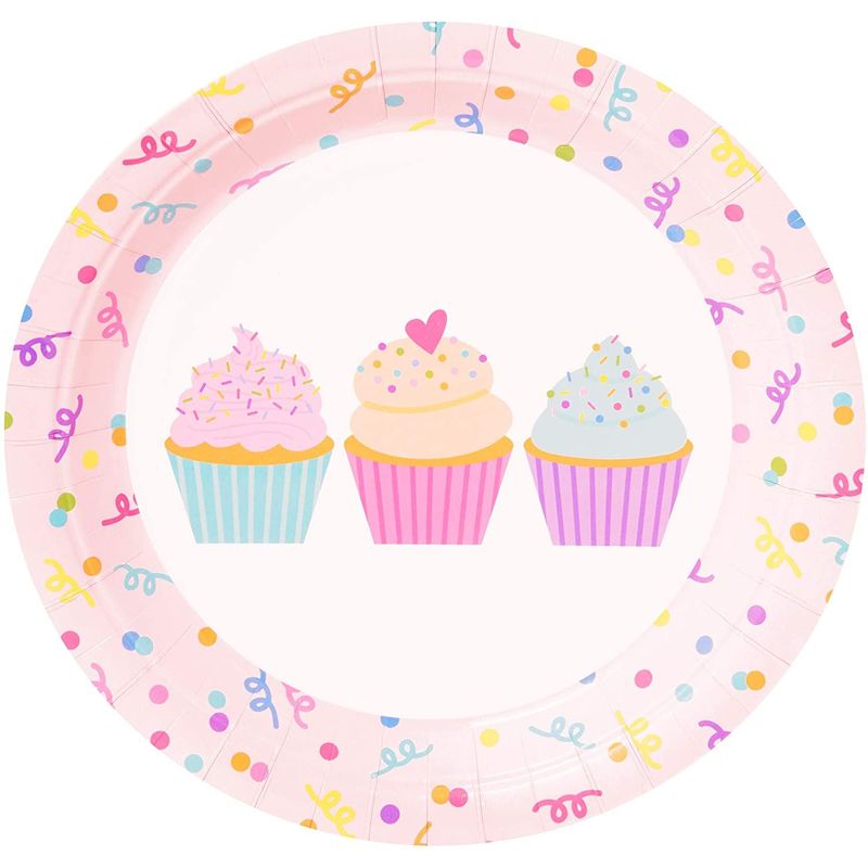 Cupcake Party Supplies, Paper Plates, Napkins, Cups and Plastic Cutlery (Serves 24, 144 Pieces)