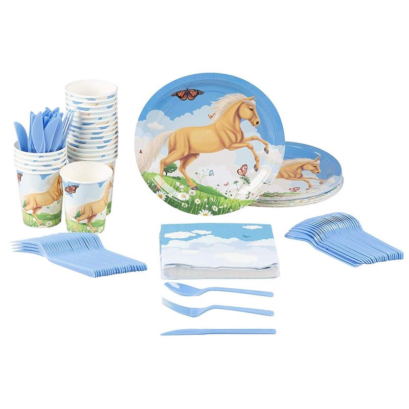 Horse Birthday Party Supplies, Paper Plates, Napkins, Cups, Cutlery (Serves 24, 144 Pieces)