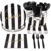 Black and White Party Bundle, Includes Plates, Napkins, Cups, and Cutlery (Serves 48, 288-Pieces)