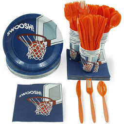 Basketball Sports Birthday Party Supplies with Plates, Napkins, Cups, Cutlery (Serves 24, 144 Pieces)