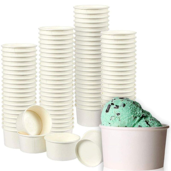 Ice Cream Sundae Cups, Disposable Dessert Bowls (White, 8 oz., 100 Pack)