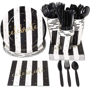 Graduation Dinnerware Set, Paper Plates, Napkins, Cups, and Cutlery (Serves 24, 144 Pieces)
