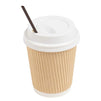 Disposable Kraft Paper Insulated Coffee Cups with Lids and Stirring Straws (8 oz, 100 Pack)