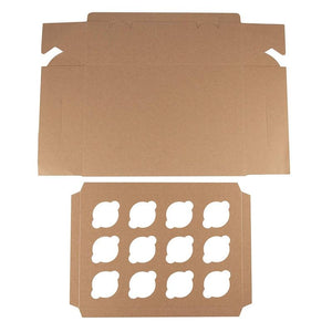 Kraft Cupcake Boxes with Clear Window and Inserts (14 x 4 x 10 In, 12 Pack)