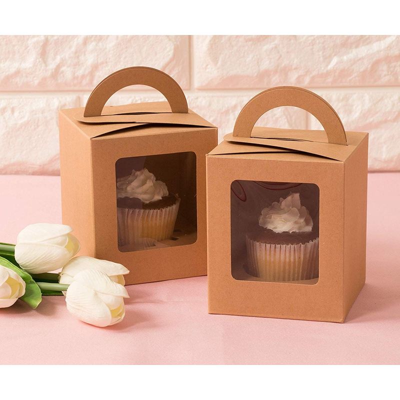 Kraft Cupcake Boxes with Clear Window and Inserts (14 x 10 x 4 In, 50 Pack)