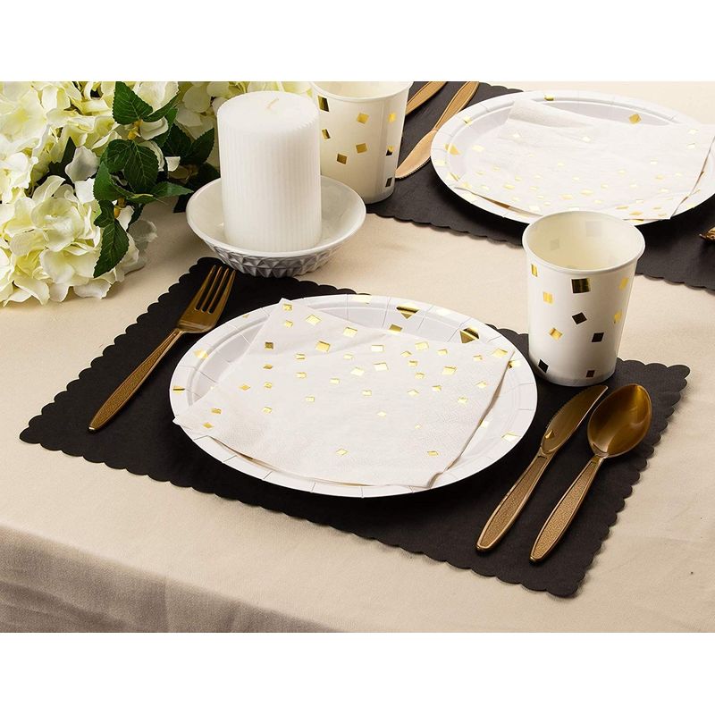 100-Pack Paper Placemats - Black Bulk Disposable Placemats, Colored Tabletop Mats with Wavy Scalloped Edge, Birthday Party Supplies, Graduation, Black Party Decoration, 14 x 10 Inches