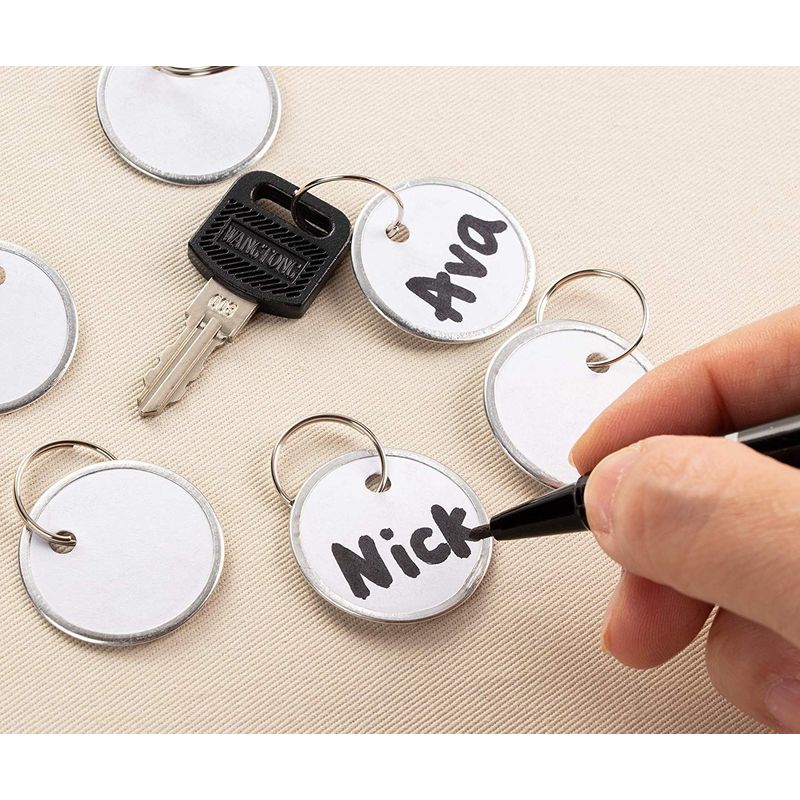 Paper Key Tags - 100 Pack Paper Key ID Label Name Tags with Split Ring, Keychain, Rim Tag Small Coded Tag Key Chain Keyring Set for Kids Backpack, Luggage, Pets, White, 1.2 Inches in Diameter