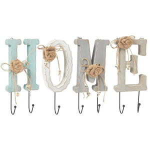 Juvale Wooden Letters Home Key Holder Farmhouse Wall Decor Set with 7 Pegs