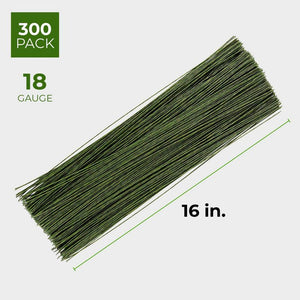 Juvale 300 Pieces Floral Stem Wire 16 Inches 24 Gauge for DIY Crafts and Flower Arrangements – Dark Green