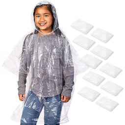 Juvale 10 Count Disposable Kids Rain Ponchos Hood - Emergency Poncho Clear
