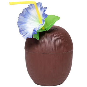 Juvale 12-Pack 16 Ounce Plastic Coconut Cups with Straws, Hawaiian Tropical Luau Party Supplies