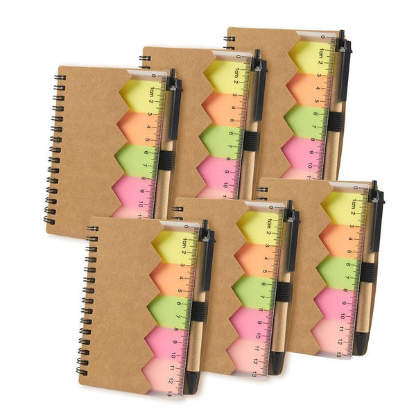 Juvale Kraft Cover Mini Spiral Notepads with Pen Sticky Notes (69 Sheets, 6-Pack)