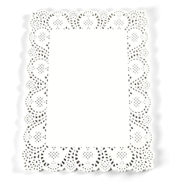 Paper Doilies – 100-Pack Square Lace Placemats for Cakes, Desserts, Baked Treat Display, Ideal for Weddings, Formal Event Decoration, Tableware Decor, White - 15.5 x 11.7 Inches