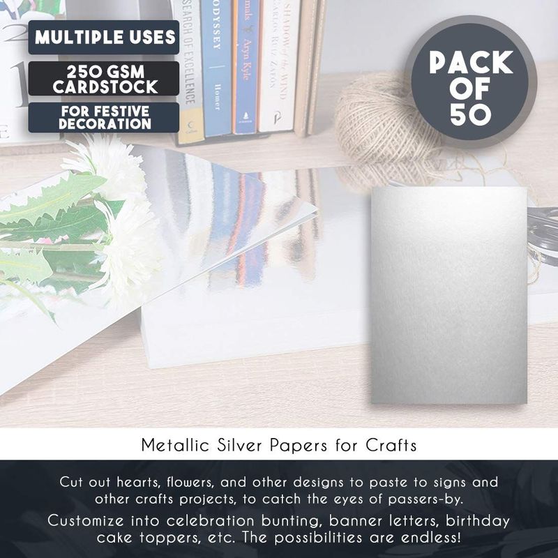 Silver Metallic Paper - 100-Pack Silver Shimmer Paper, Paper Crafting Supplies, Perfect for Flower Making, Ticket, Invitation, Stationery, Scrapbook