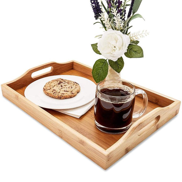 Bamboo Wood Serving Tray with Handles for Food (16 x 11 x 2 Inches)