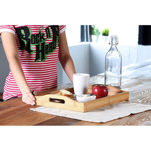 Bamboo Wood Serving Tray with Handles for Food (16 x 11 x 2 Inches)