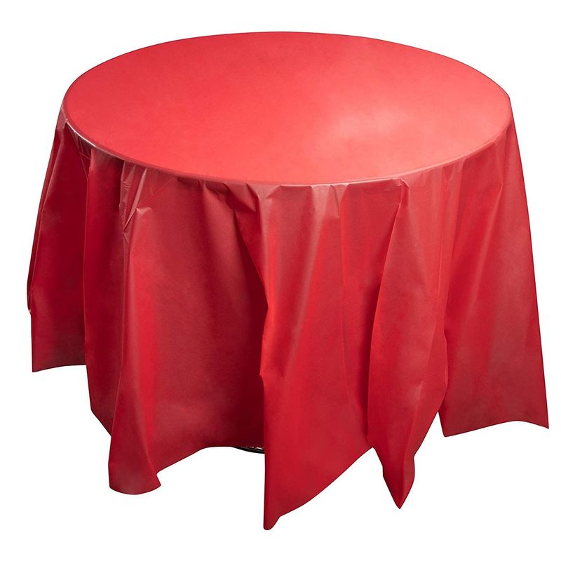 Juvale 12-Pack Red Plastic Tablecloth - Round 84-Inch Disposable Table Cover, Fits Up to 72-Inch Round Tables, Solid Red Color, Indoor Outdoor Party Supplies