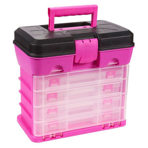 Juvale Storage and Tool Box, Durable Organizer Box with 4 Drawers 13 Compartments for Fishing Tackle, Beads and Craft Accessories (Pink)