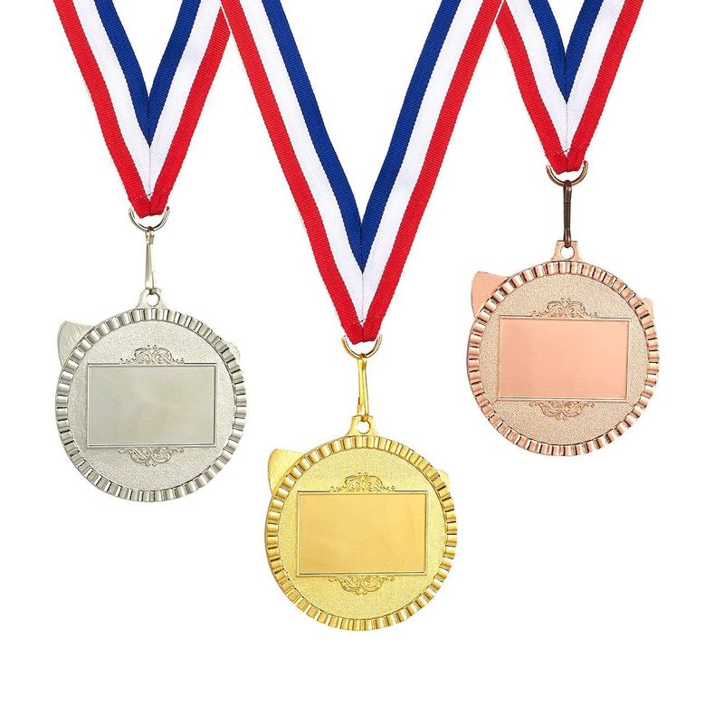 Juvale 3-Piece Award Medals Set - Metal Olympic Style Table Tennis Gold, Silver, Bronze Medals for Ping Pong Games, Competitions, Party Favors, 2.3 Inches in Diameter with 32-Inch Ribbon