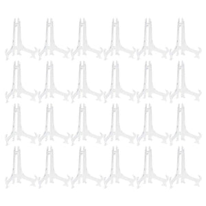 Plastic Easel Stands - 24-Pack Easel Display Stand Plate Holders for Photo, Dish, Art Pieces, Certificates, Placecard - Ideal Wedding, Home, Birthday, Party, Table Decorations - Clear, 5.3 Inches Tall