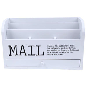 Juvale 3 Tier Wooden Mail Desktop Organizer & Sorter with Storage Drawer - for Office and Home - Keep Mail, Letters, Files, & Office Supplies Neat & Organized - White - 11 Inches.