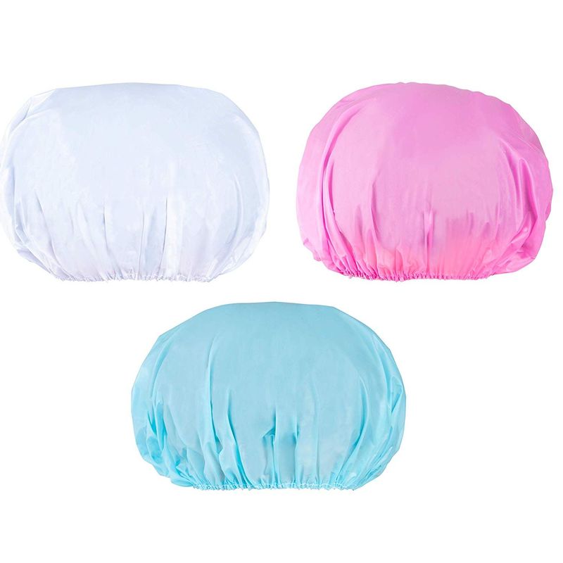 Juvale Bouffant Bath Shower Caps in White, Blue, and Pink (6 Pack)