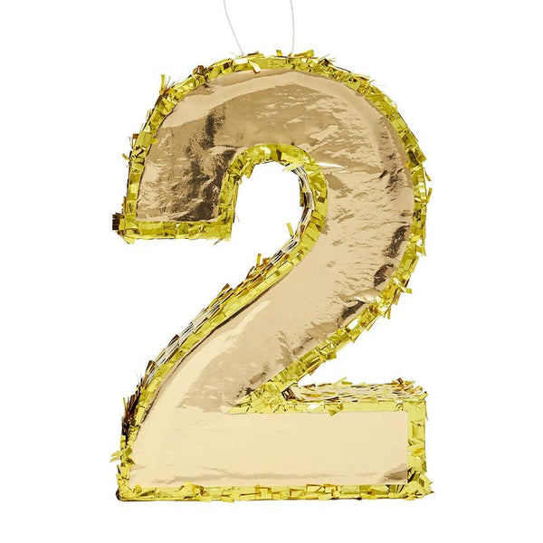 Juvale Small Number 2 Gold Foil Pinata, Second Birthday Party Supplies, 16 x 10.5 x 3 Inches