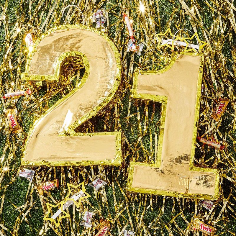 Juvale Small Number 2 Gold Foil Pinata, Second Birthday Party Supplies, 16 x 10.5 x 3 Inches