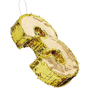 Juvale Number 3 Gold Foil Party Pinata for Third Birthday, Centerpiece Decoration, 15.5 x 10.5 x 3 Inches