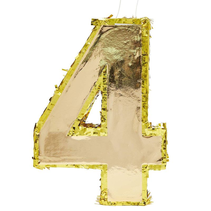 Juvale Small Number 4 Gold Foil Pinata, Fourth Birthday Party Supplies, 15.5 x 11 x 3 Inches