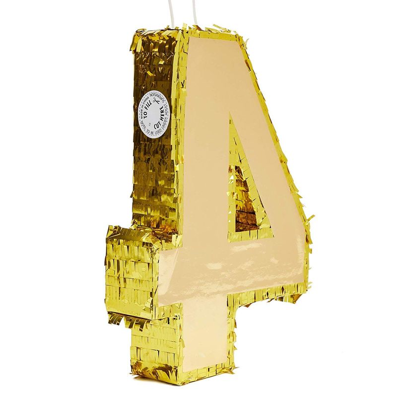 Juvale Small Number 4 Gold Foil Pinata, Fourth Birthday Party Supplies, 15.5 x 11 x 3 Inches