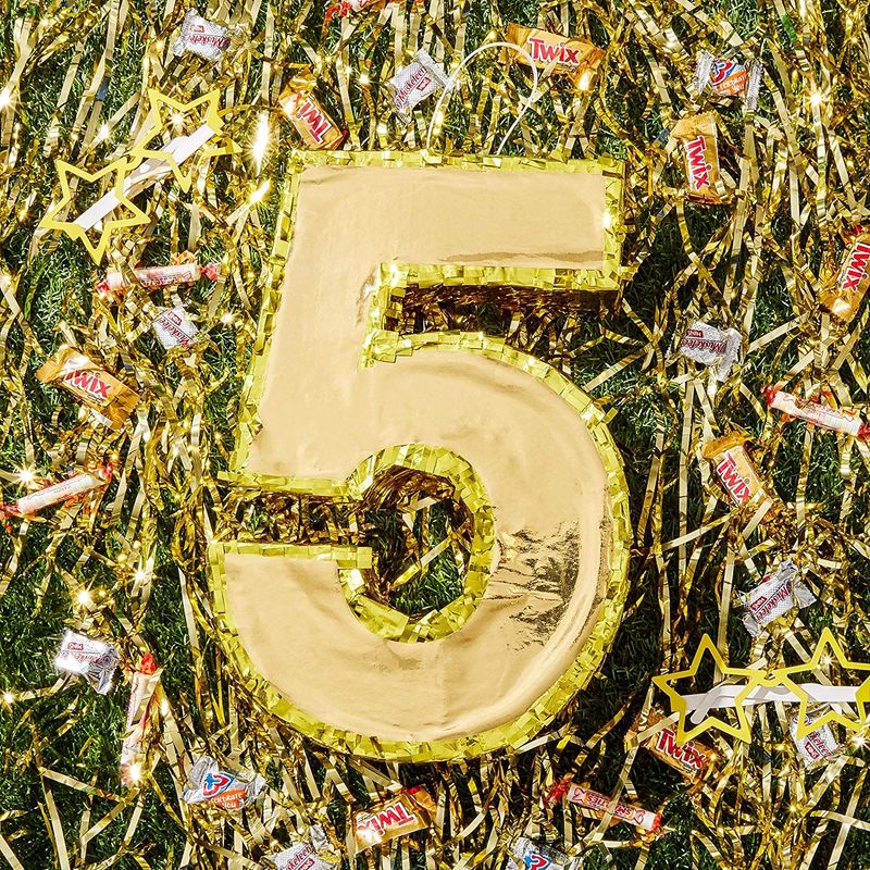 Juvale Small Number 5 Gold Foil Pinata, Fifth Birthday Party Supplies, 15.5 x 10.5 x 3 Inches
